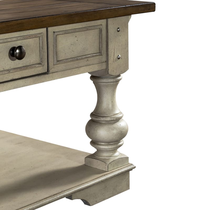 Morgan Creek Antique White Wire Brushed Tobacco Accents Drawer Square Cocktail Table