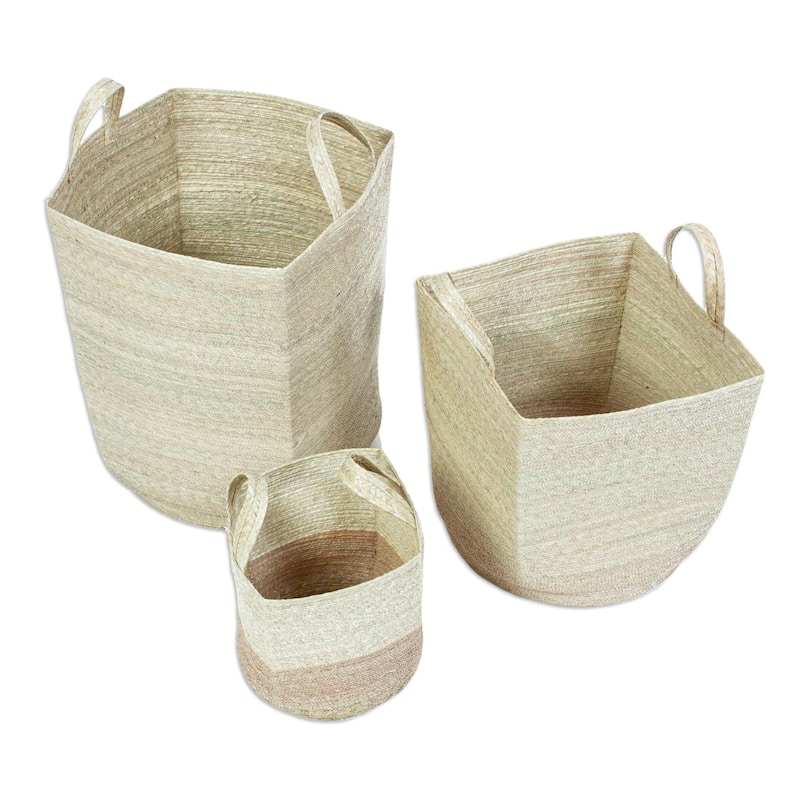 Novica Handmade Mesoamerican Totes Palm Frond Fiber Baskets (Set Of 3)