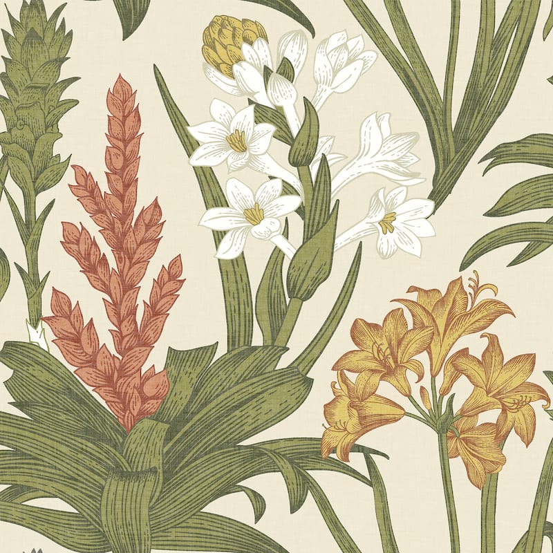 NuWallpaper Linen and Olive Blooming Villa Peel and Stick Wallpaper