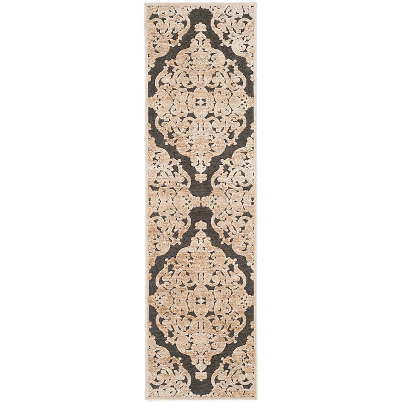 SAFAVIEH Paradise Fannye Watercolor Modern Viscose Rug - 2' x 7' Runner - Stone/Anthracite