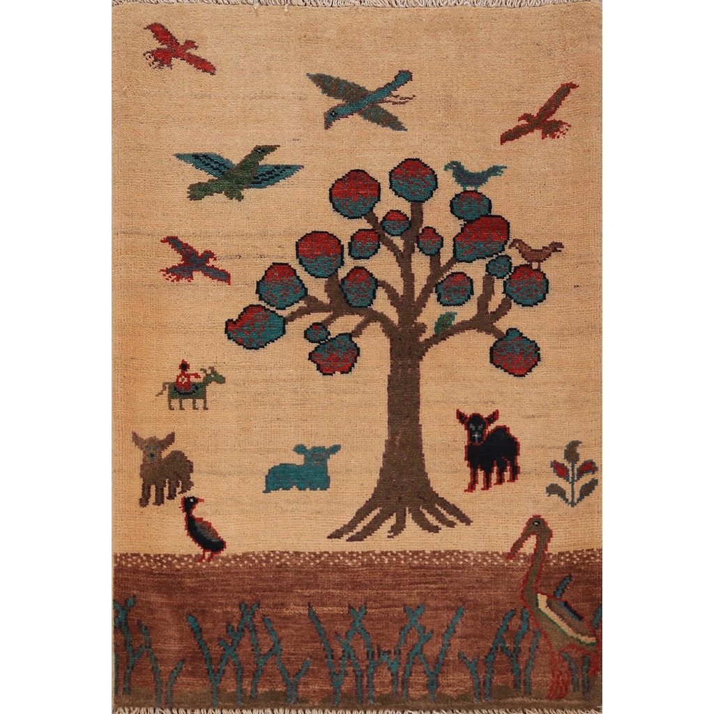 Pictorial Kazak Oriental Foyer Rug Hand-Knotted Wool Carpet - 2'0" x 3'0"