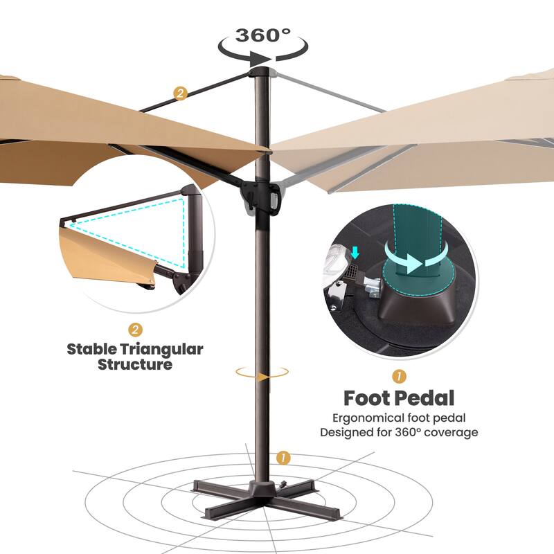 9 x 12 ft Outdoor Patio Cantilever Offset Umbrella with Heavy Duty Sand Water Fillable Base