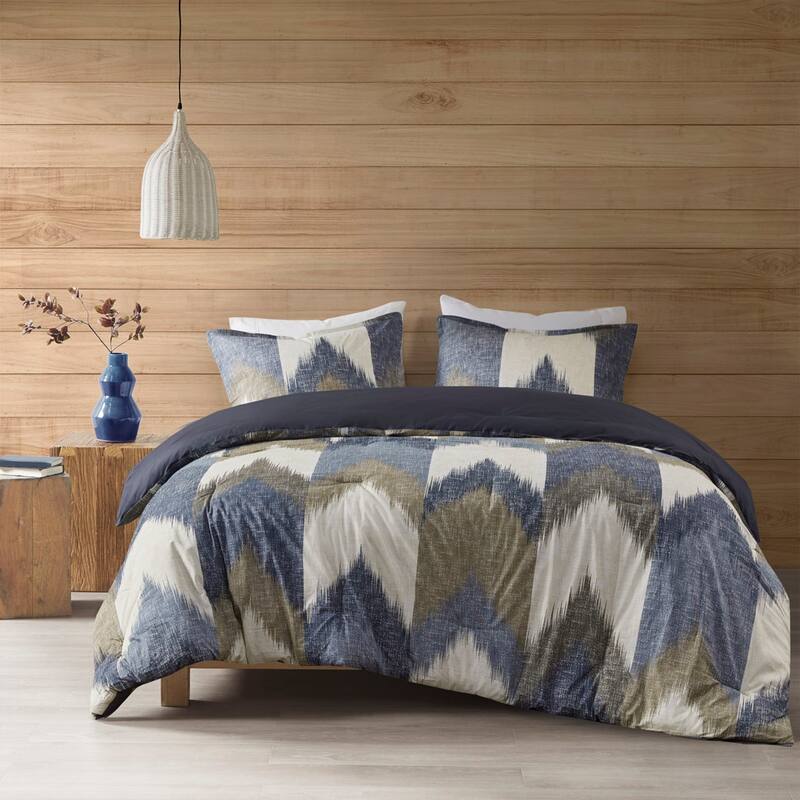 GDF Studio - Alpine 3-Piece Cotton Comforter Mini Set - Navy & Gold (King/Cal King)