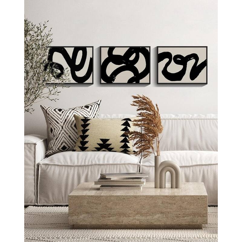 Black Abstract Wall Art Ink Wash Minimalist Lines