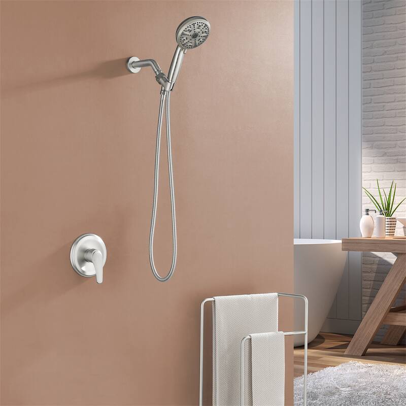 Wall Mount Shower Faucet with Hand Shower Brass 10-Setting Spray Complete Wall Mounted Shower System with Valve