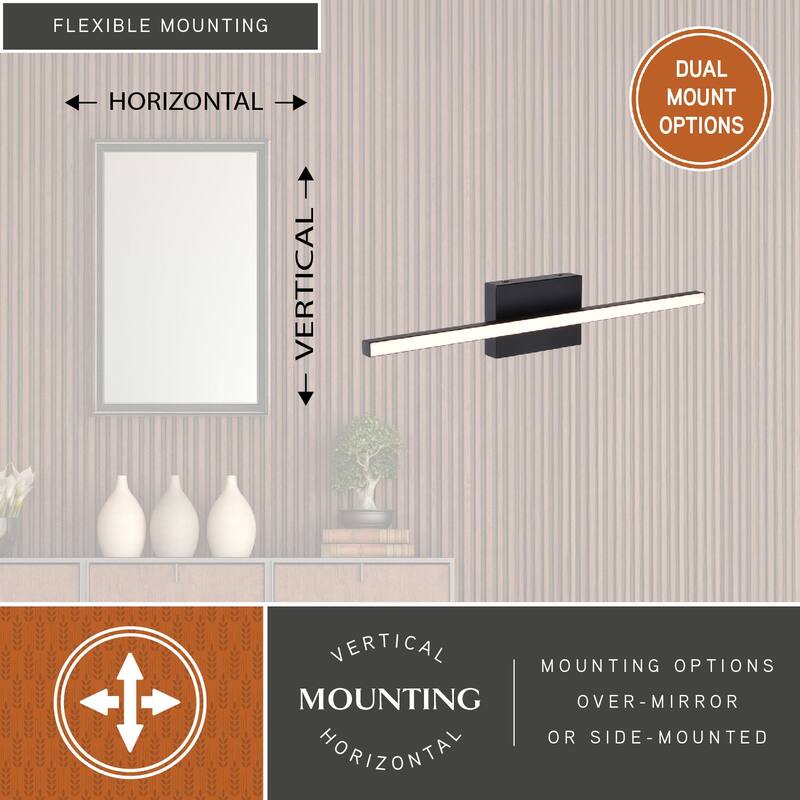 Ashburn 24 in. Integrated LED Matte Black Bath Bar Vanity Light White Shade - 24-in W x 4.25-in H x 3-in D