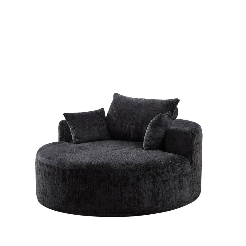 Black Round Chenille Single Sleeper Sofa with Backrest Pillow