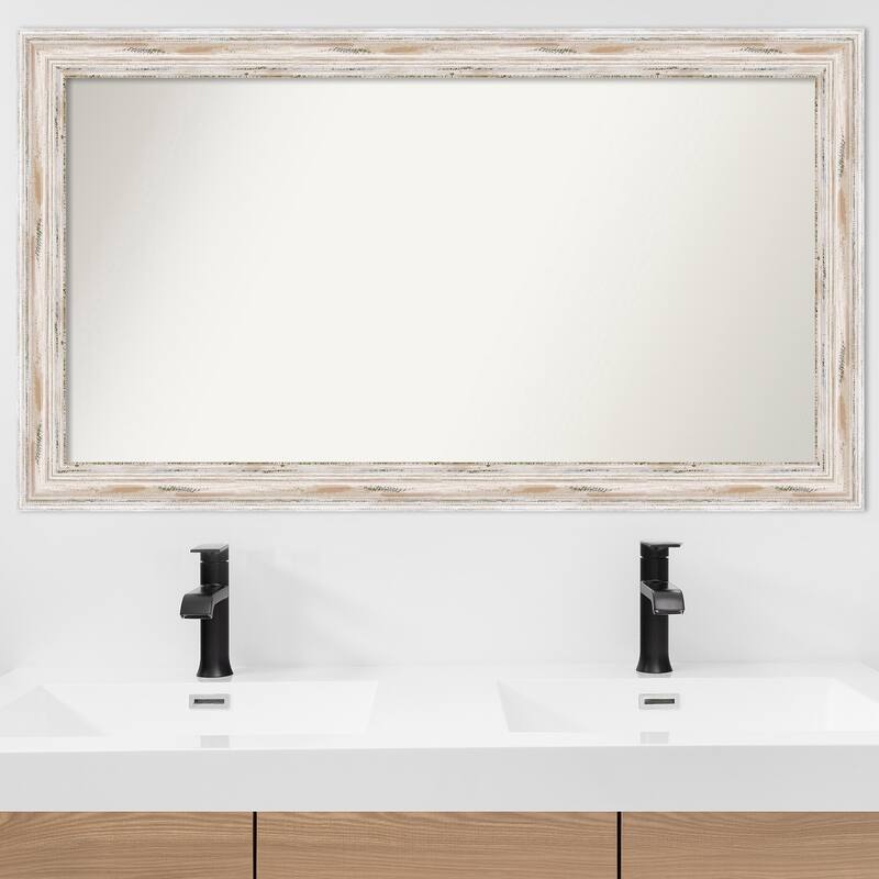 Alexandria White Wash Framed Non-Beveled Custom Wall Mirror, Bathroom Vanity Mirror