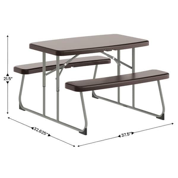 dimension image slide 0 of 3, Indoor/Outdoor Commercial Grade Kids Folding Picnic Table with Benches - 37.5"D x 32.625"W x 21.5"H