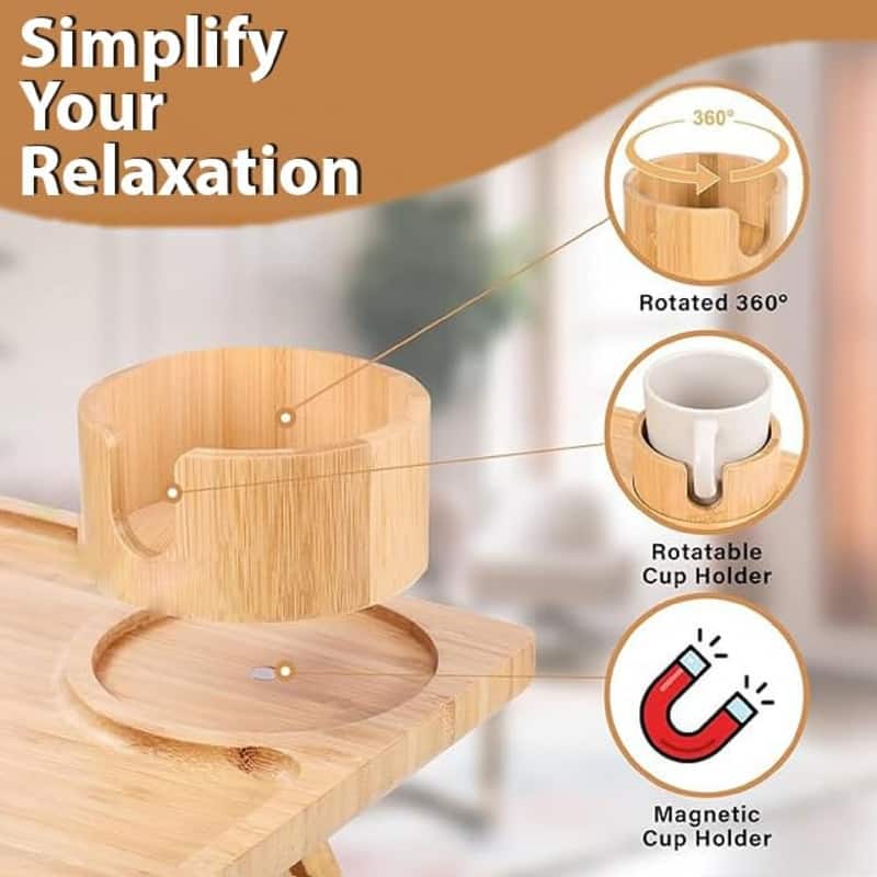 Bamboo Couch Arm Table - 9.4"L x 3.5"W x 13.2"H
