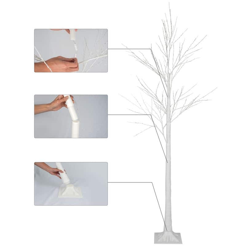 3-Piece Brich Tree Light Tree 4FT & 5FT & 6FT, Lighted Christmas Tree, Artificial Xmas Tree for Decoration Inside & Outside