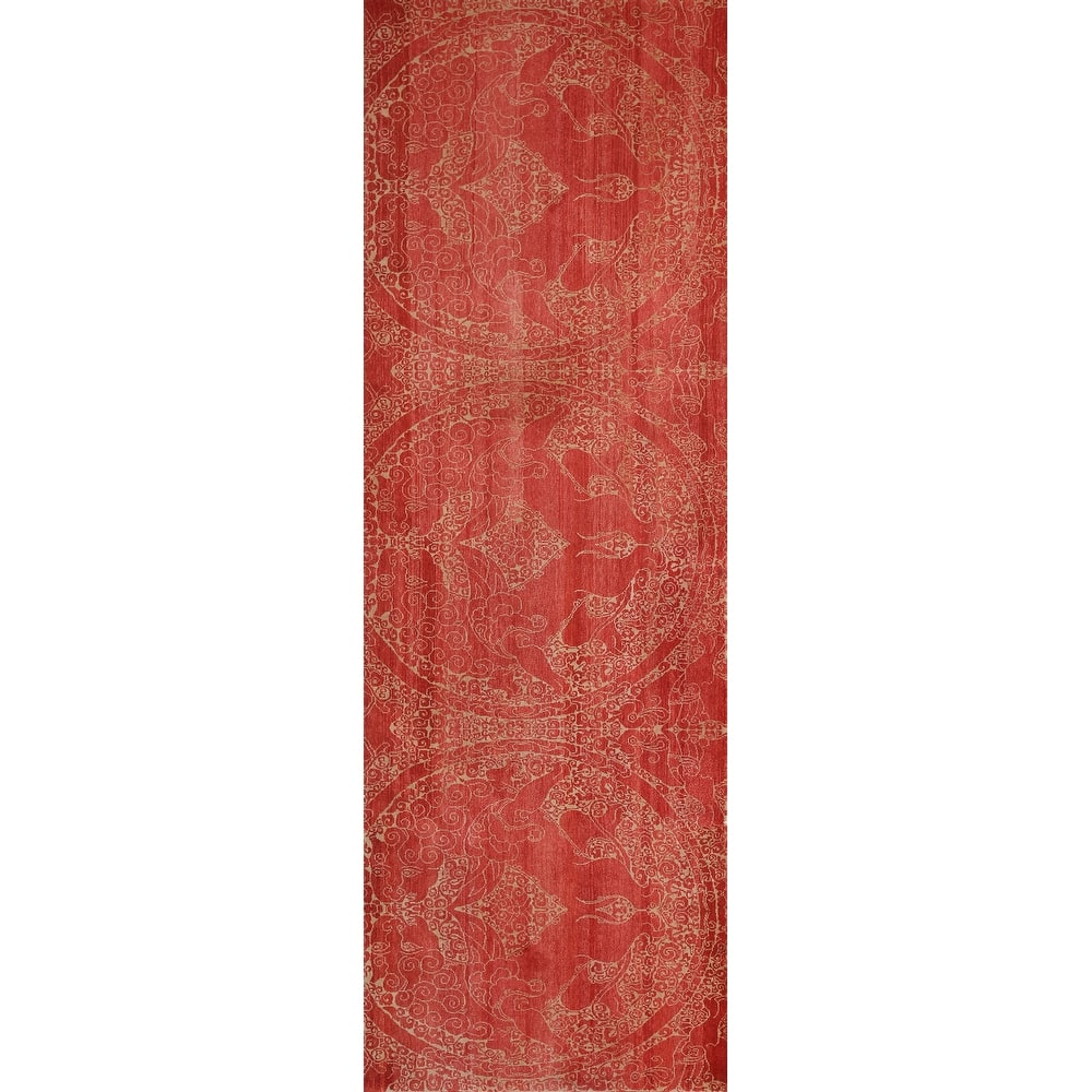 Contemporary Oriental Runner Rug Handmade Wool Carpet - 3'1"x 10'2"