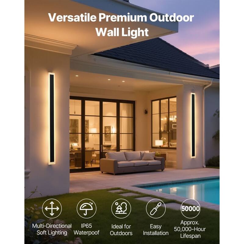 2-Piece Outdoor Wall LED Fixture IP65 Rated and Dimmable Adjustable Color Temperature - 59.1 x 4.7 x 1.8 in