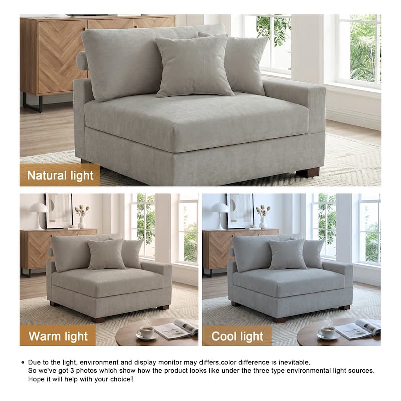 41" W Modern Chenille Corner Arm Accent Chair Sectional Module with Pillows