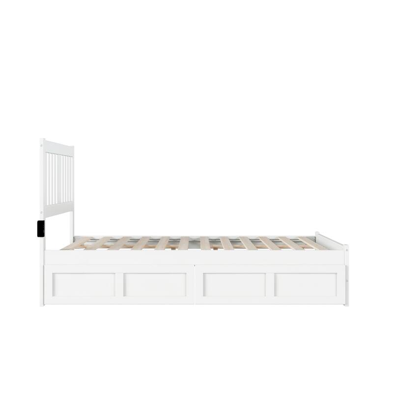 Full Bed with Drawers - White Platform Bed Frame, Solid Wood Bed, Modern Bedroom Furniture