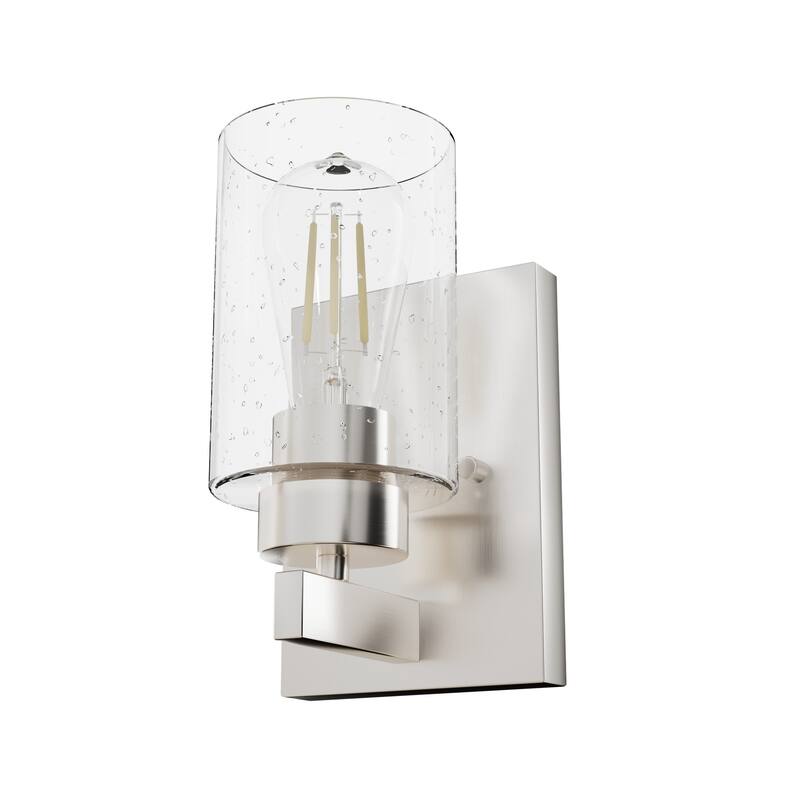 Hunter Hartland 1 Light Wall Sconce - Hallway, Bathroom, Bedside - Round, Clear Seeded Glass - Modern, Transitional - Damp-Rated