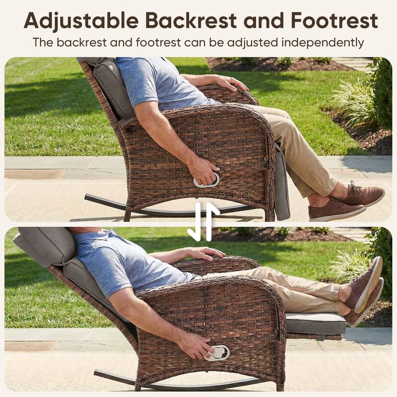 Pocassy Versatile Outdoor Recliner Rocker Chair with Thick Cushion