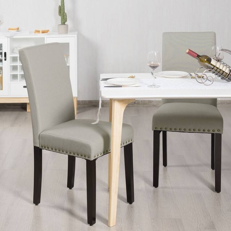 Set of 2 Fabric Upholstered Dining Chairs with Nailhead