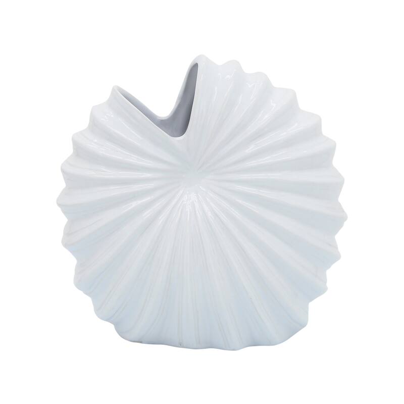 Sagebrook Home Ceramic Shell Vase, White Finish,Coastal Nautical
