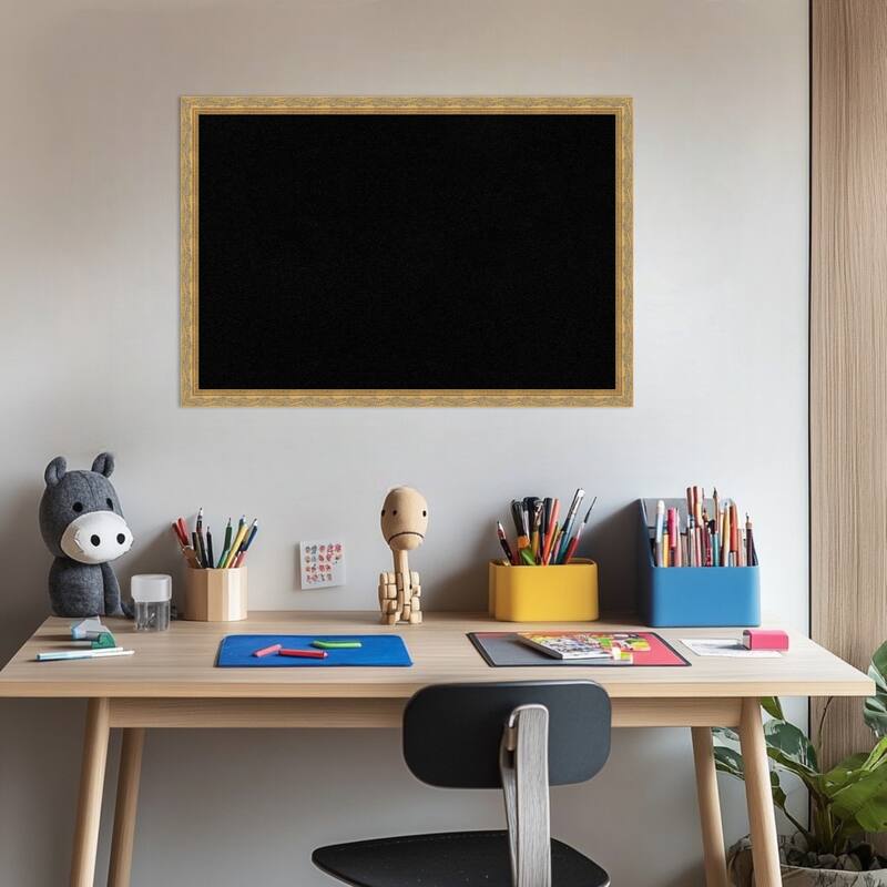 Mila Dark Gold Wood Framed Cork Board - Bulletin Board, Organization Board, Pin Board