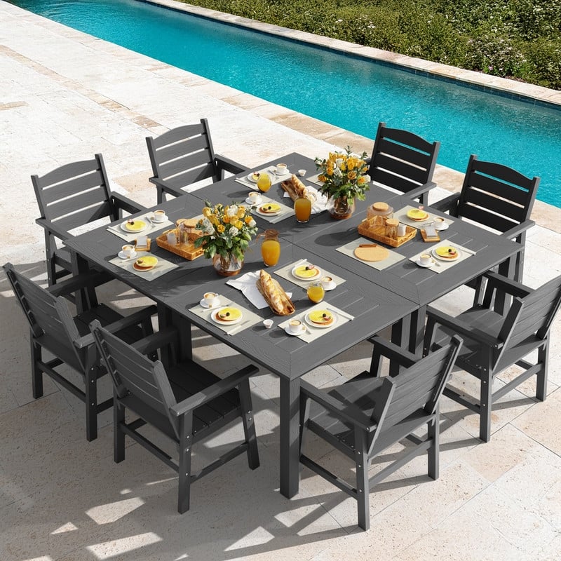 WINSOON 12-Piece HIPS All Weather Outdoor Patio Dining Sets 4-Tables and 8-Chairs