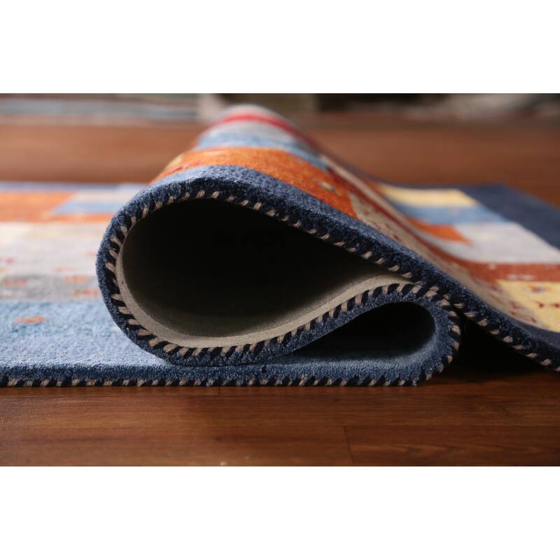 Geometric Gabbeh Indian Area Rug Tribal Hand-Tufted Wool Carpet - 5'3" x 7'7"