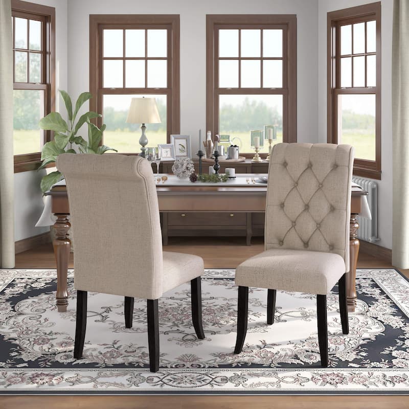 Sheila Rustic Farmhouse Tufted Fabric Dining Chairs (Set of 2) by Furniture of America - Beige