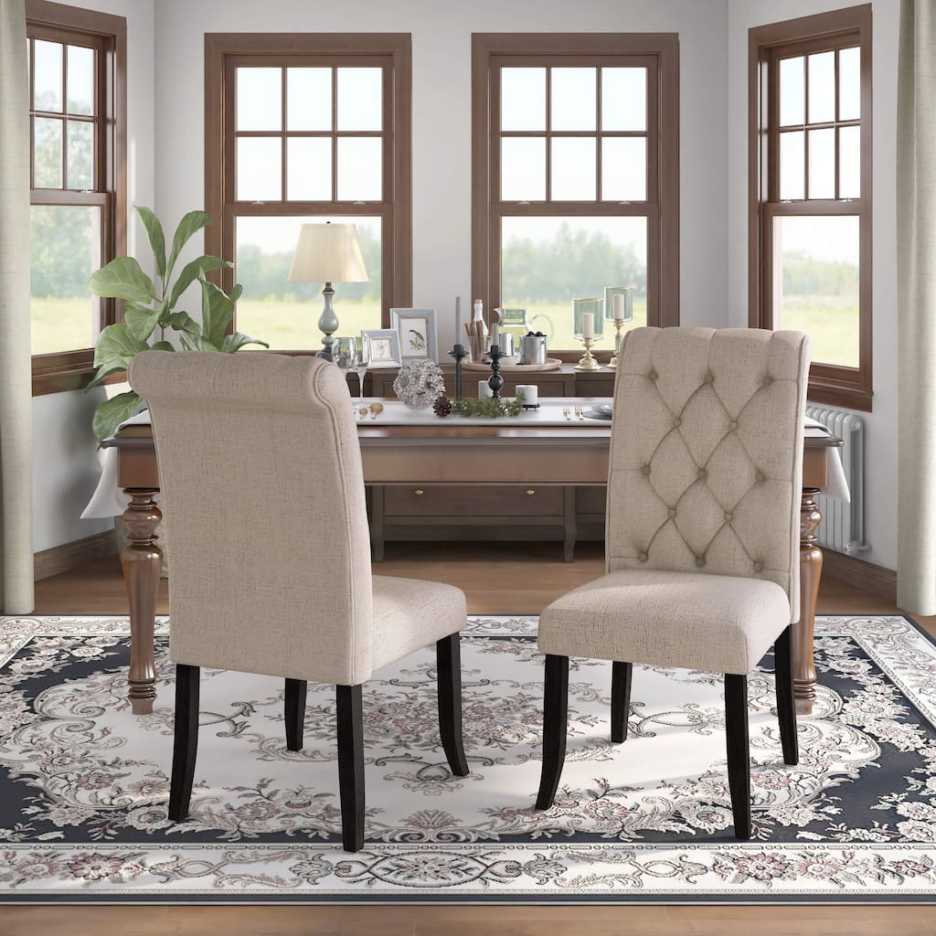 Curated visual reference: Fresh Look at Furniture Of America Tays Button Tufted Linen Wingback Dining Chairs