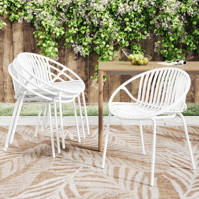 Roomfitters Modern Stackable Outdoor Dining Chairs with Metal Legs, Breathable Plastic Patio Side Chair, Set of 2