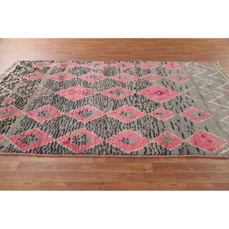 All-Over Geometric Moroccan Area Rug Handmade Wool Carpet - 5'10" x 9'7"