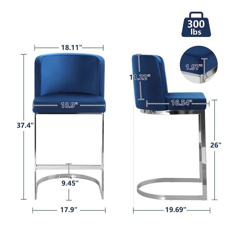 26" Upholstered Bar Stools, Counter Height Stools - 18.11"W x 19.69"D x 37.4"H