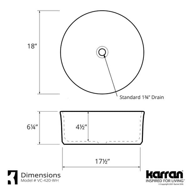 Karran Valera 18" Vitreous China Vessel Bathroom Sink in White