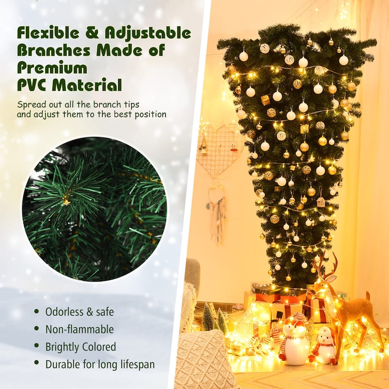 Gymax 7ft Artificial Upside Down Christmas Tree Holiday Decoration w/ - See Details