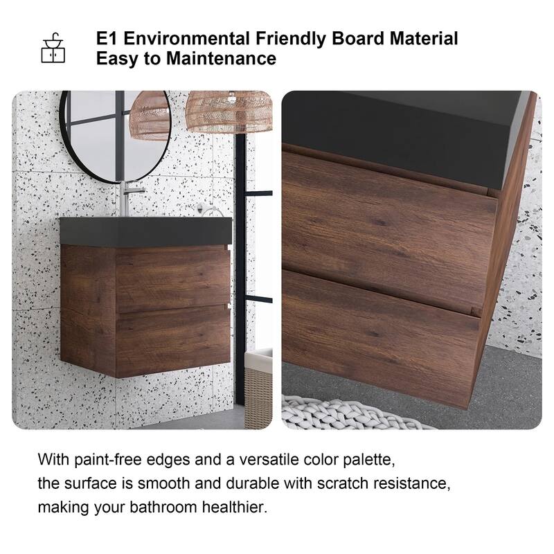 Single Sink Floating Bath Vanity in with Solid Surface Top