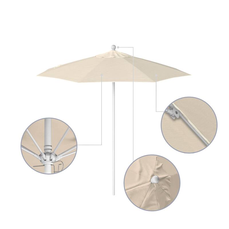 California Umbrella 7.5' Rd.. Aluminum Frame, Fiberglass Rib Market Umbrella, Push Open, White Finish, Olefin Fabric