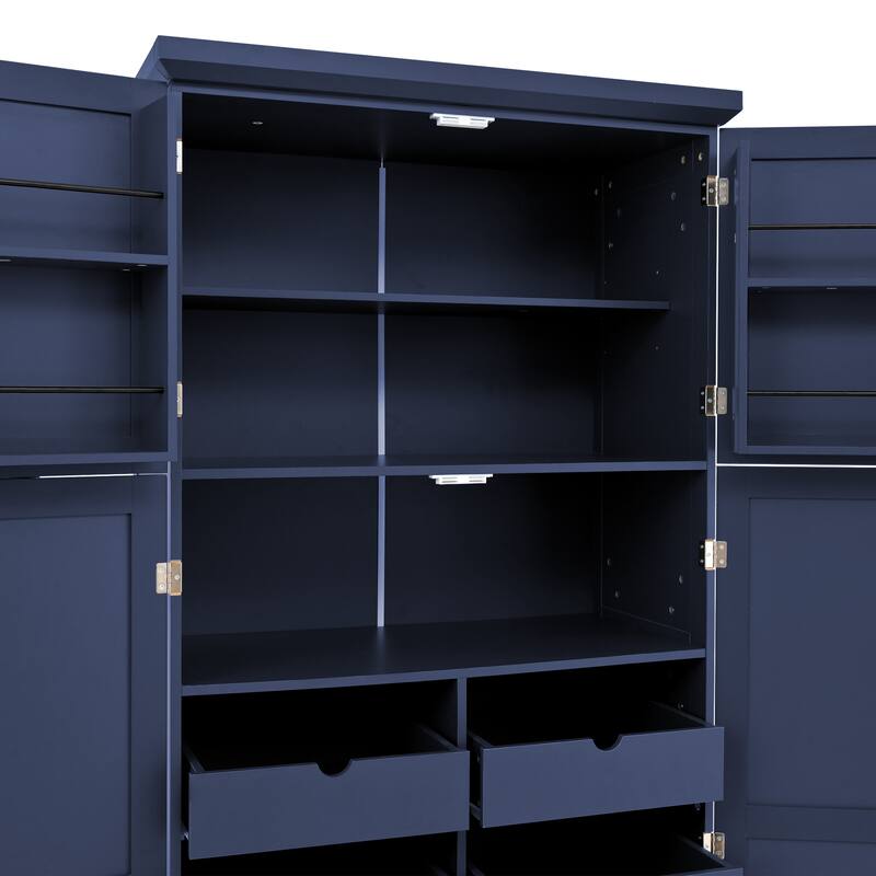 70.9 inch Freestanding Kitchen Cabinet, Tall Storage Cabinet with 4 Doors, 2 Door Shelves, 8 Pull-out Trays and Adjustable Shelf