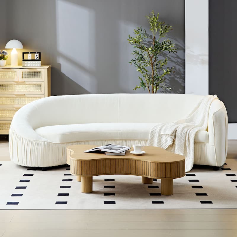 Modern Curved Shaped Sofa Upholstered 4-Seat Fabric Sofa Couch