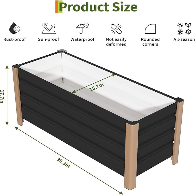Aluminum Raised Garden Bed Planter Box 39 x 16 x 18 in with Drainage Holes Gray