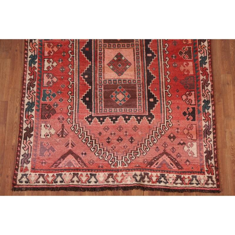 Hand Knotted Oriental 100% Wool Carpet Traditional Tribal Red Qashqai Area Rug - 9' 4'' X 4' 10''