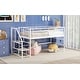 preview thumbnail 6 of 15, White Twin Size Metal Mid Loft Bed with Storage Stairs and Fence