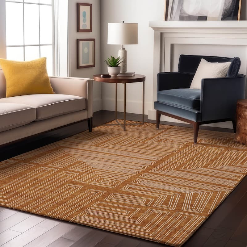 Premium Washable Super Soft Mid Century Modern Mayfield Rug - Paprika - 9' x 12'