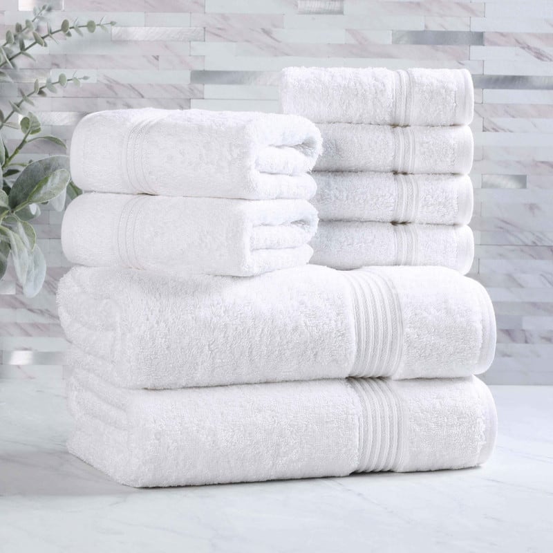 Superior Heritage Egyptian Cotton Absorbent 8-Piece Towel Set - White