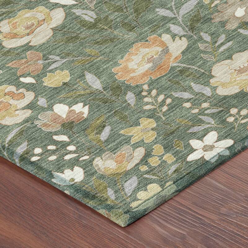 Machine Washable Indoor/ Outdoor Floral Garden Chantille Rug