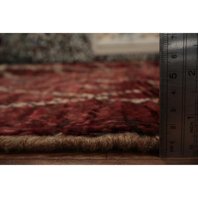 Hand Knotted Oriental 100% Wool Carpet Modern All-Over Red Moroccan Area Rug - 10' 0'' X 6' 6''