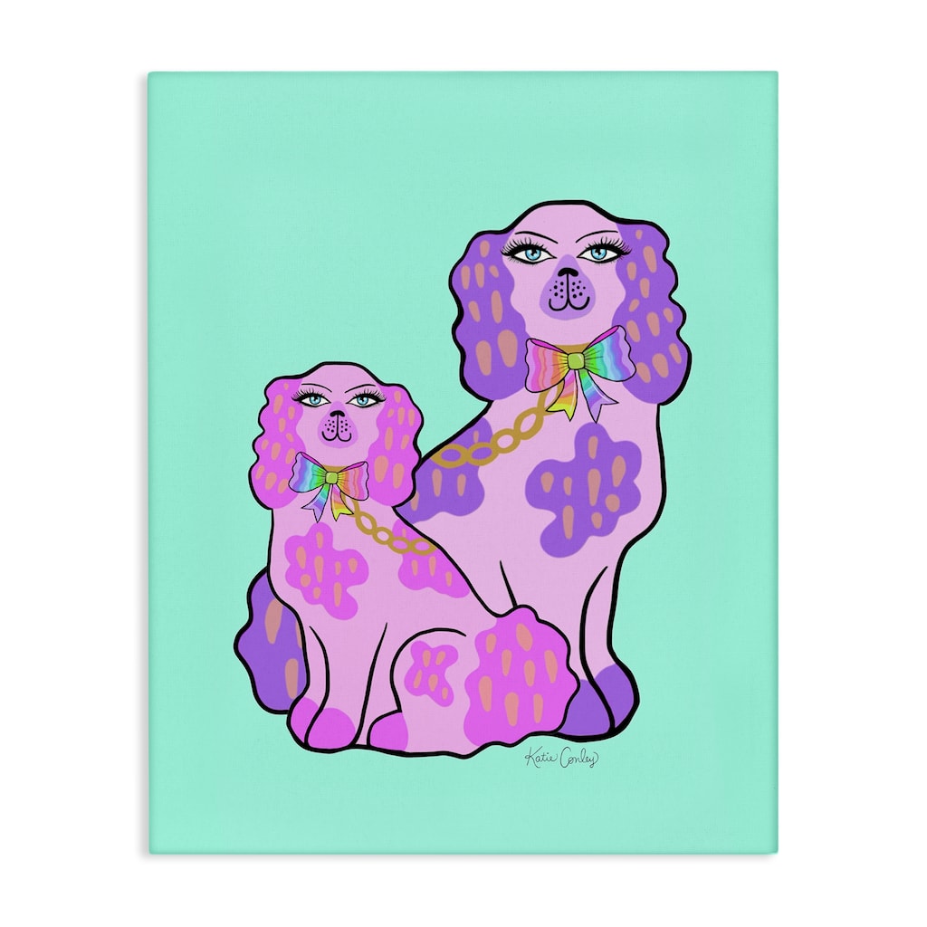 Stupell Funky Glam Dogs on Turquoise Canvas Wall Art Design By Katie Conley