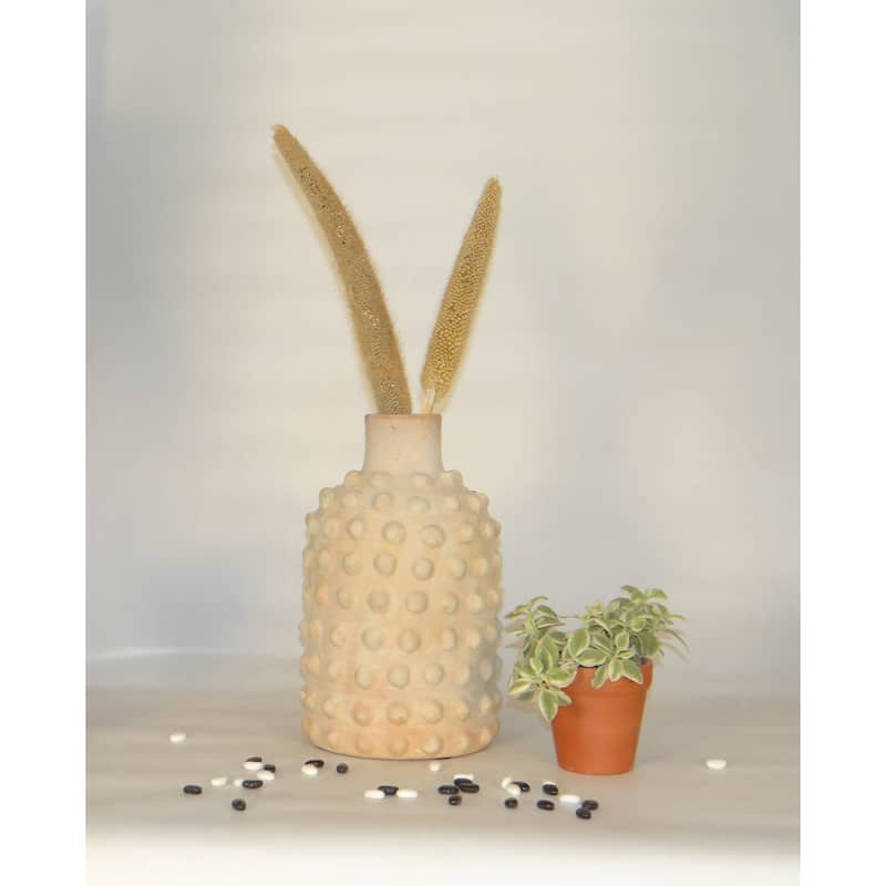Solid Fully Beaded Terracotta Vase - 12.25" - Brown