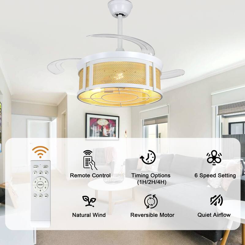 Bella Depot 42" Modern White Retractable Ceiling Fan with Light and Remote DC Motor