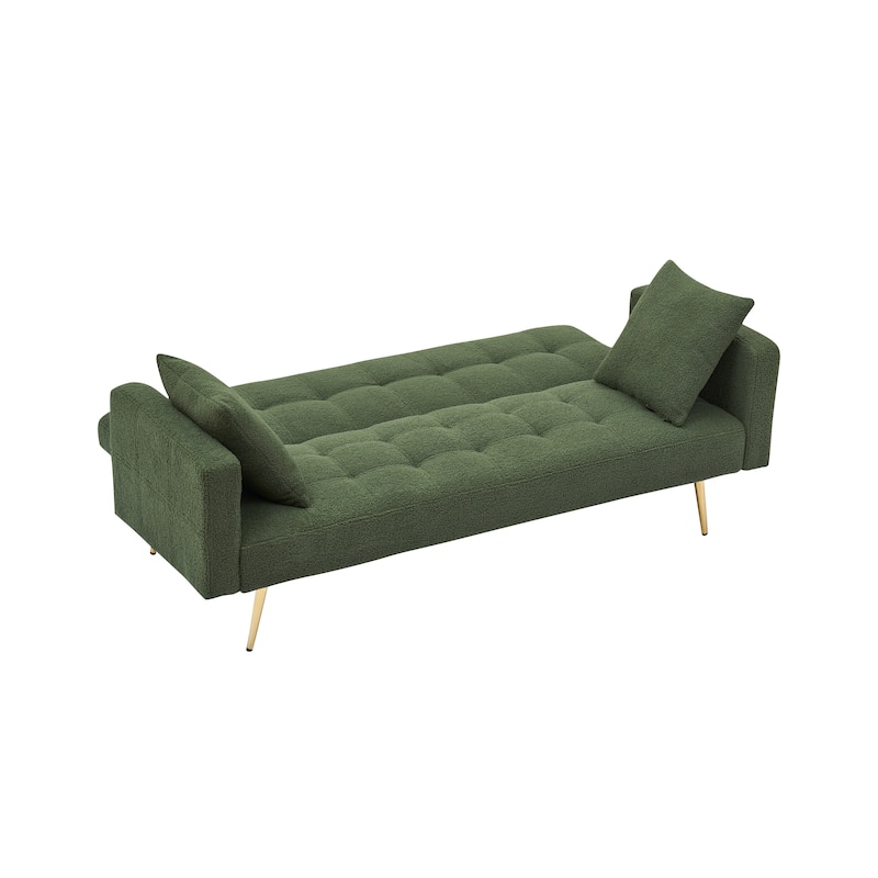 Folding Couch Teddy Fleece Sleeper Sofa Bed with Pillows and Metal Leg
