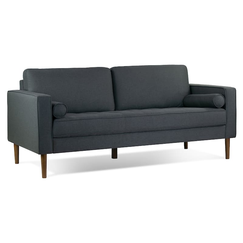 Bisera Dark Gray Twill Tufted Fabric Sofa with Walnut Wood Legs