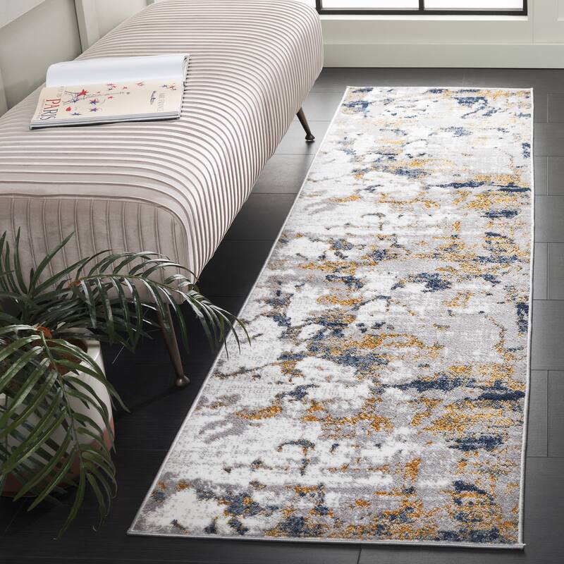 SAFAVIEH Amelia Mevsur Modern & Contemporary Rug - 2'2" x 8' Runner - Ivory/Grey